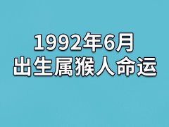 1992年6月出生属猴人命运