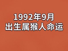 1992年9月出生属猴人命运