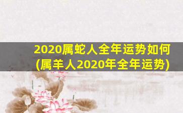 2020属蛇人全年运势如何