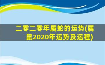 二零二零年属蛇的运势(属鼠2020年运势及运程)