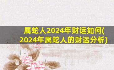 属蛇人2024年财运如何(