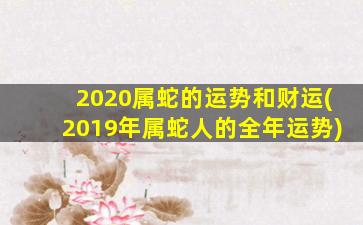 2020属蛇的运势和财运(2019年属蛇人的全年运势)