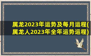 属龙2023年运势及每月运程