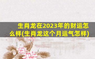 生肖龙在2023年的财运怎