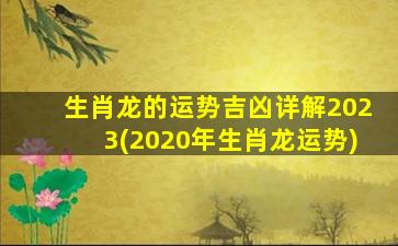 生肖龙的运势吉凶详解2023(2020年生肖龙运势)