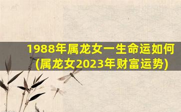 1988年属龙女一生命运如何(属龙女2023年财富运势)