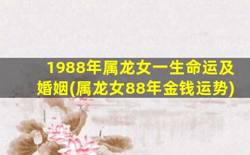 1988年属龙女一生命运及婚姻(属龙女88年金钱运势)