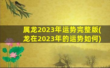 属龙2023年运势完整版(龙在