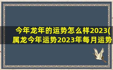 今年龙年的运势怎么样2023(属龙今年运势2023年每月运势)