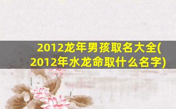 2012龙年男孩取名大全(2012年水龙命取什么名字)