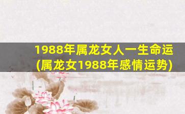 1988年属龙女人一生命运