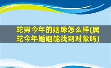 蛇男今年的姻缘怎么样