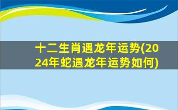 十二生肖遇龙年运势(2024年蛇遇龙年运势如何)