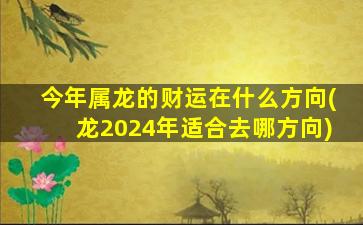 <strong>今年属龙的财运在什么方</strong>