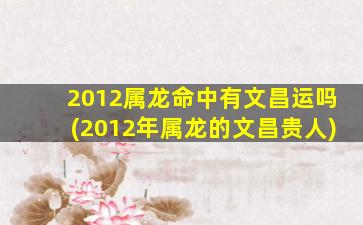 2012属龙命中有文昌运吗(2012年属龙的文昌贵人)