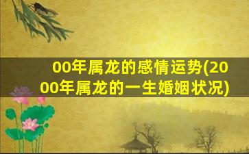 00年属龙的感情运势(2000年属龙的一生婚姻状况)