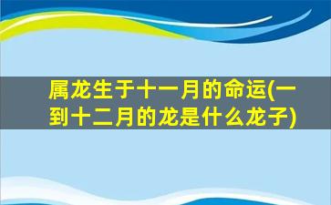 属龙生于十一月的命运(一到十二月的龙是什么龙子)